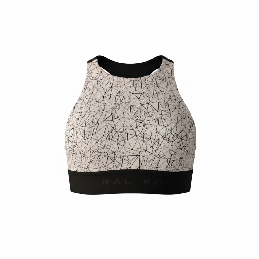 Koral Black and White Geometric Print High Neck Sports Bra